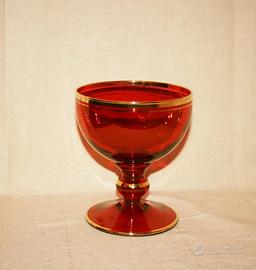 Coppa Vetro Rosso Vintage Anni 80 Profilo Oro