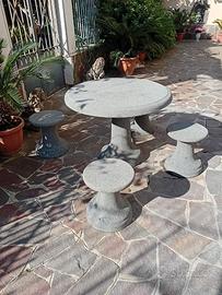 Panchina,Tavolo Rotondo e 4 Sgabelli