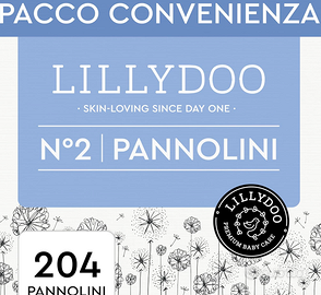 Pannolini LILLYDOO, taglia 2 (4+ kg), 204 pz, deli