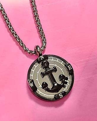 Collana uomo acciaio ancora mare con 3 zirconi