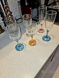 Set 18 pezzi Calici Vetro Gambo Colorato