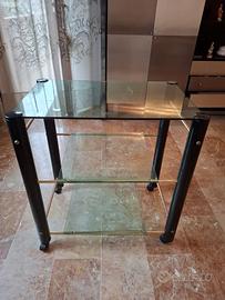 Carrello televisore in vetro e metallo