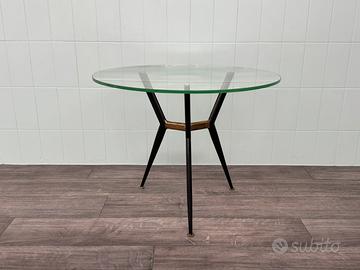 Tavolino anni 60 vetro tondo e base in metallo