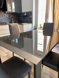 Tavolo allungabile vetro grigio + 6 sedie ecopelle
