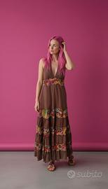 ABITO LUNGO BOHO MARRONE FLOREALE