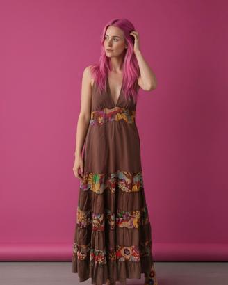 ABITO LUNGO BOHO MARRONE FLOREALE