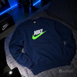 Felpa Nike Blu Navy con Swoosh Verde Fluo 💙💚