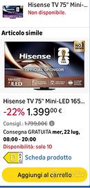 Hisense TV 75" Mini-LED 165Hz 4K 2025 75U8Q,