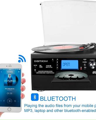 Giradischi USB Mp3 Bluetooth Lettore Cd Cassetta 