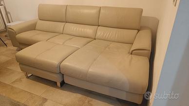 Divano angolare in vera pelle beige Poltronesofà
