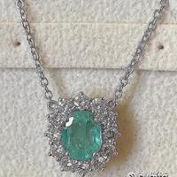 COLLANA ORO BIANCO 18 kt. DIAMANTI E SMERALDO