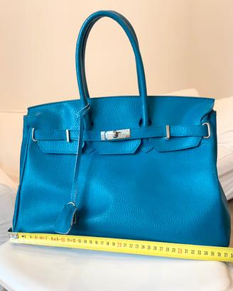 Borsa artigianale fiorentina, cuoio color petrolio