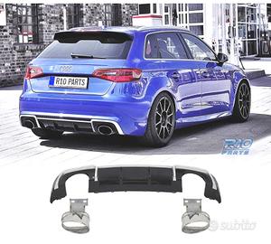 DIFFUSORE AUDI A3 8V 16-20 LOOK RS3 + TERMINALI DI