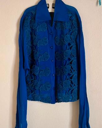 Camicia ricamata blu