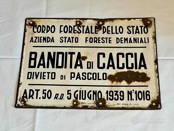 Targa Smaltata Bandita di Caccia 1939 Originale