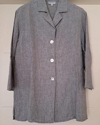completo pantaloni grigi e bianchi a righe