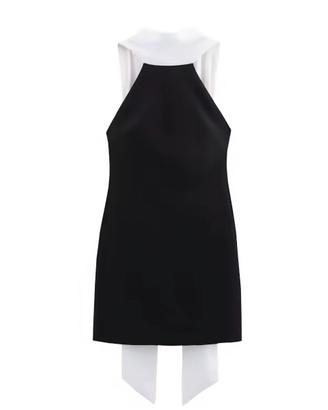 Abito nero Zara fiocco bianco scollo all'americana