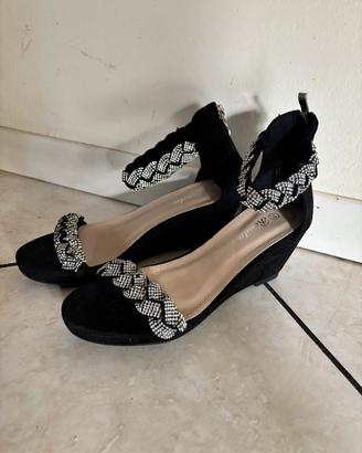 Sandalo donna nero, taglia 39, tacco 6cm