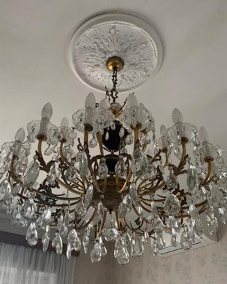 Lampadario vintage con pendenti in cristallo