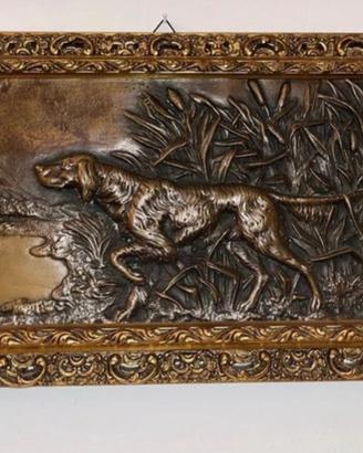 Bassorilievo BRONZO Cane da Caccia Bracco