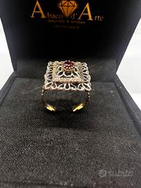 Anello oro 18kt, argento e rubino.   466/24