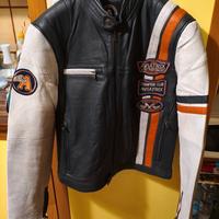 Giacca da moto in pelle Blue e bianca