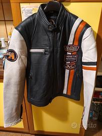 Giacca da moto in pelle Blue e bianca