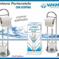 Piantana Portarotolo Acciaio Cromato Con Scopino