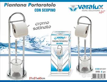 Piantana Portarotolo Acciaio Cromato Con Scopino