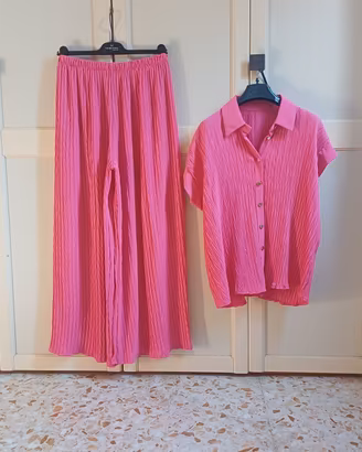 Completo Camicia + Pantalone Taglia L  Plissé Rosa