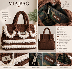 Borsa donna MIA BAG, maxi marrone con frange panna