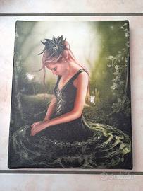 Stampa su tela fatina con strass 30x24cm.