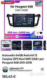 Autoradio 64GB Android 13 Carplay peugeot 508