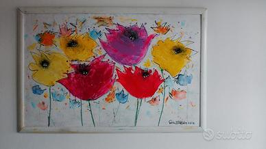 Quadro fiori in masonite con cornice 99x149