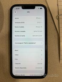 Iphone 14 256 gb funzionante batteria 79%