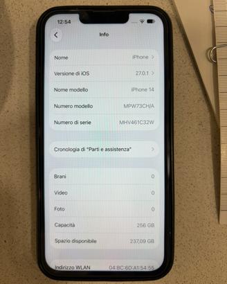 Iphone 14 256 gb funzionante batteria 79%