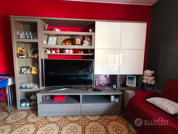 Parete Attrezzata Moderna Rovere Grigio e Bianco 
