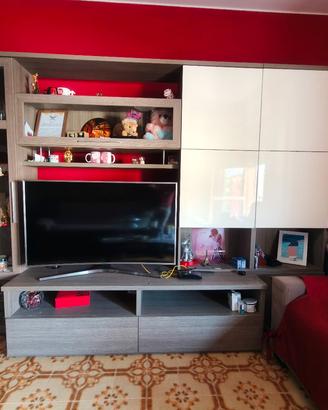 Parete Attrezzata Moderna Rovere Grigio e Bianco 