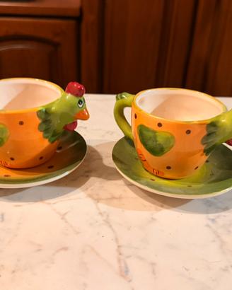 Set Tazzine Vintage Galline/Gallo dipinte a mano