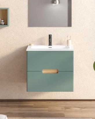 Mobile bagno sospeso 60 cm verde street e rovere