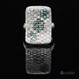 ANELLO ART DECO' IN ORO 18 KT BRILLANTI E ZAFFIRI