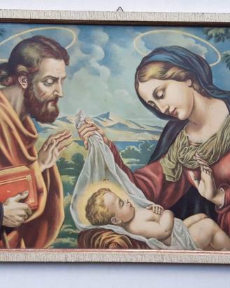 Antico quadro cornice Sacra Famiglia Nascita Gesù