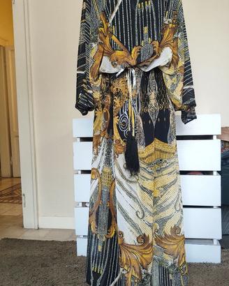 Abito lungo Cavalli Class Barocco Nero Oro 44