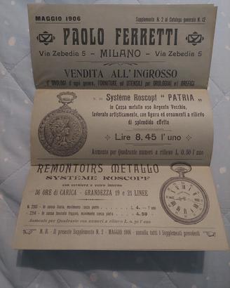 Depliant orologi Système Roskopf maggio 1906