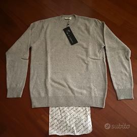 Golf grigio chiaro nuovo 100% puro cashmere tg. L