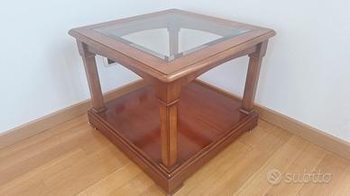 Tavolino da salotto in legno e vetro, 70 x 55 cm