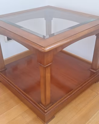 Tavolino da salotto in legno e vetro, 70 x 55 cm