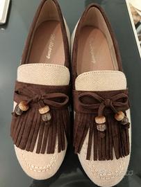 mocassino tessuto canvas con frange