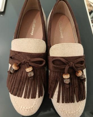 mocassino tessuto canvas con frange