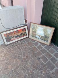 dipinto paesaggio e quadro con cavalli